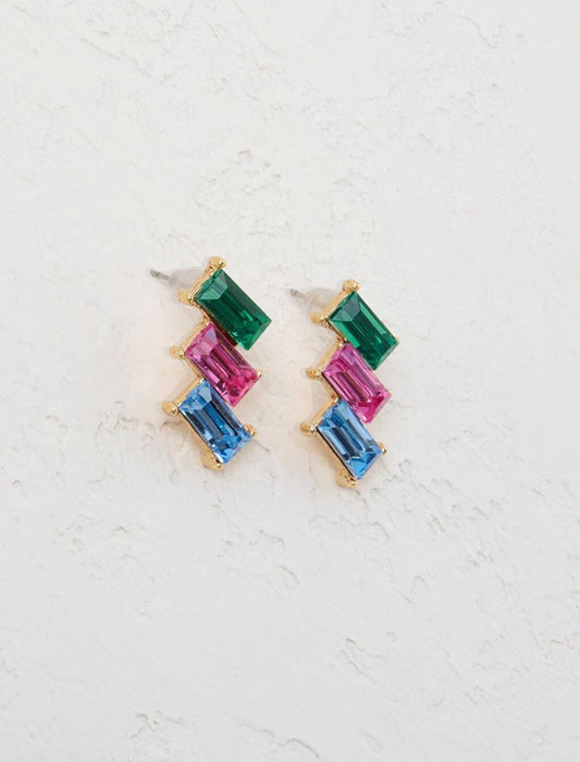 Stylish Earrings with Mixed Color Shiny Stone Detail