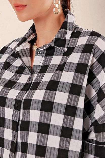 Women's Black White Plaid Shirt HZL22W-BD1201451