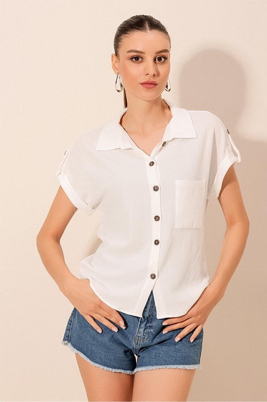 20182 - Women's Double Sleeve Crinkle Shirt - White