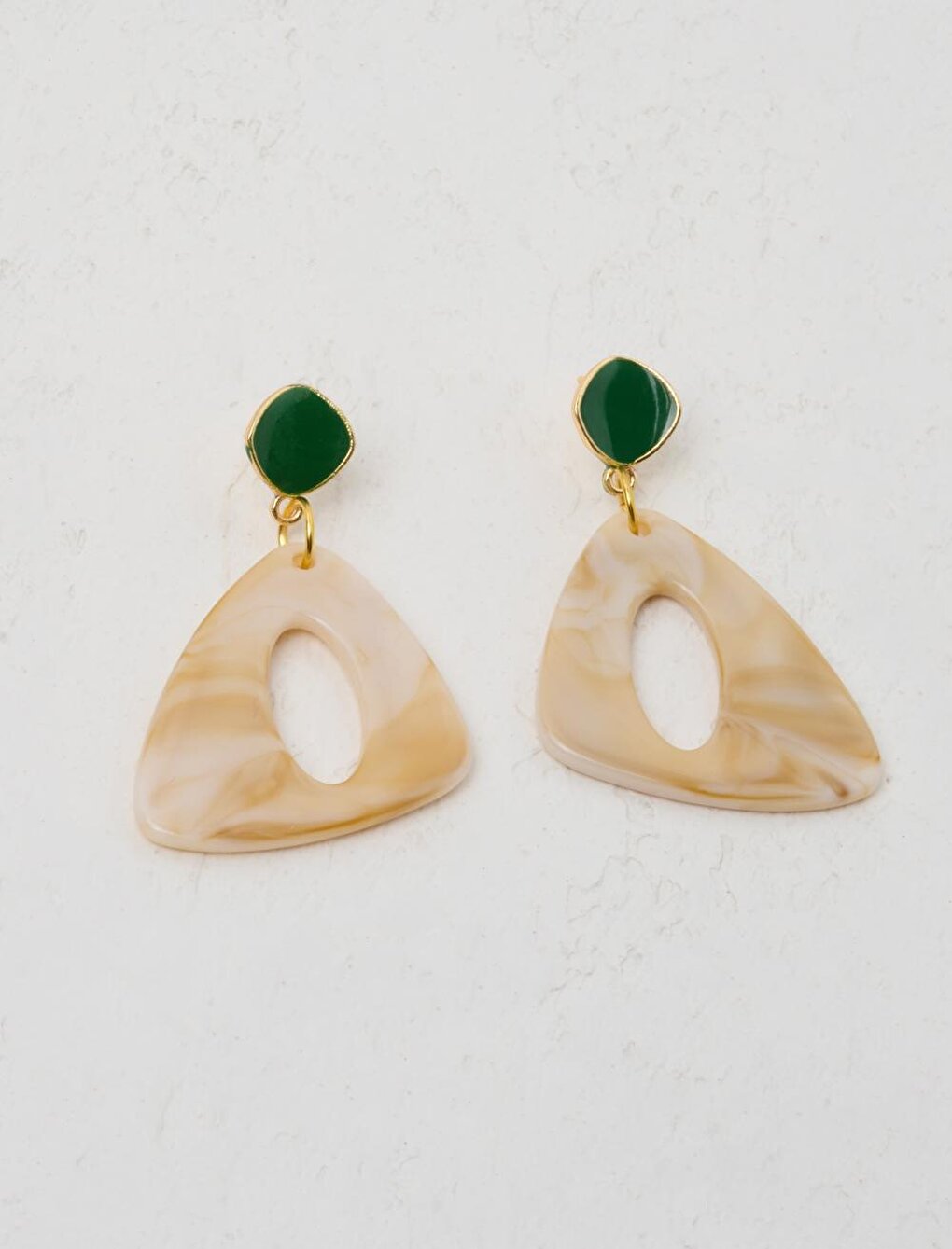 Beige Geometric Cut Dangle Earrings