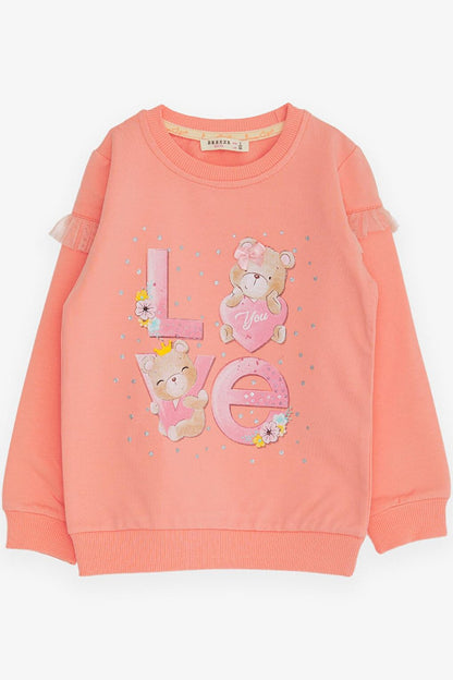 Girl's Sweatshirt Teddy Bear Printed Salmon (Age 1-4)