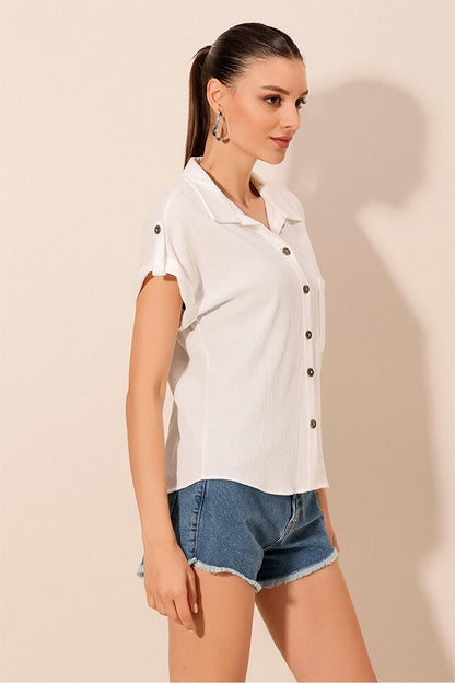 20182 - Women's Double Sleeve Crinkle Shirt - White