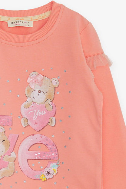 Girl's Sweatshirt Teddy Bear Printed Salmon (Age 1-3)