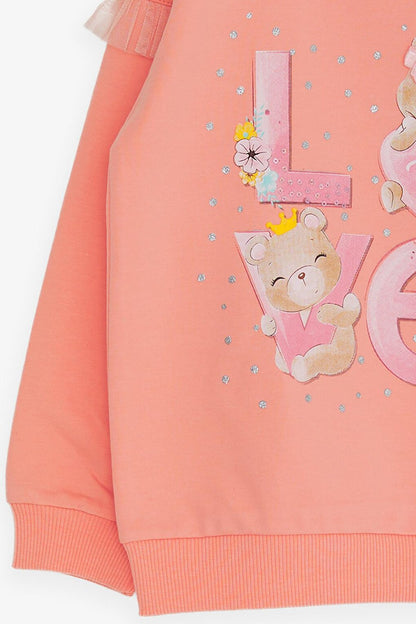 Girl's Sweatshirt Teddy Bear Printed Salmon (Age 1-3)