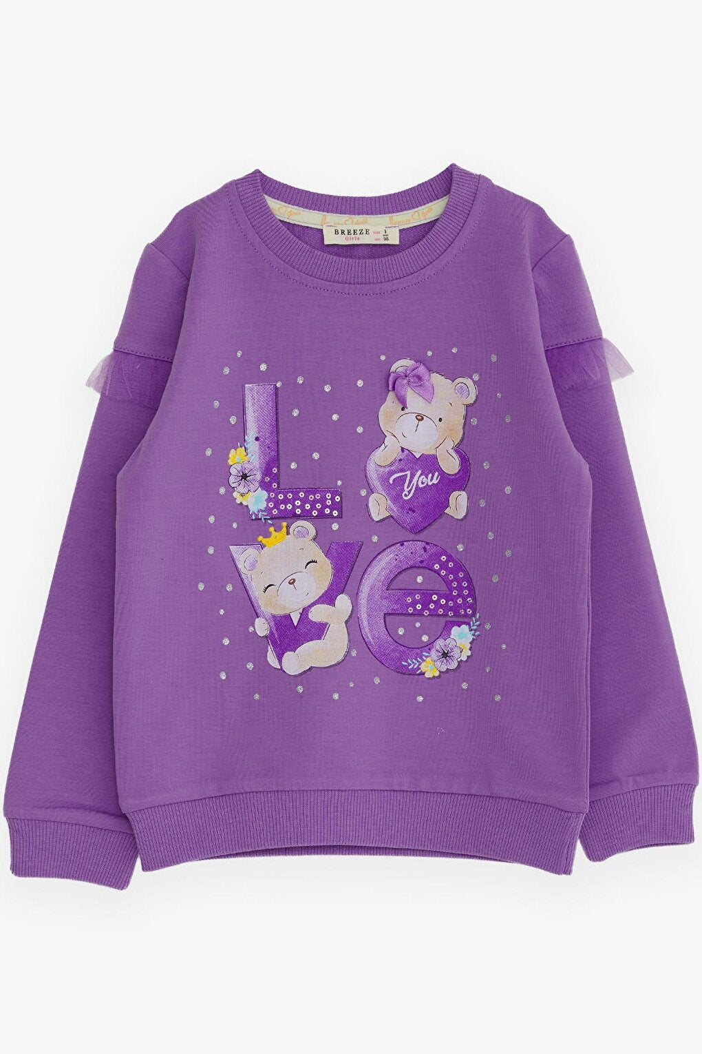 Girl's Sweatshirt Teddy Bear Printed Lilac (Age 1-3)