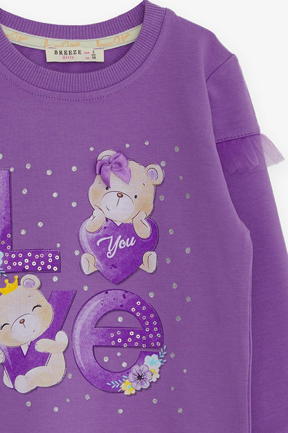 Girl's Sweatshirt Teddy Bear Printed Lilac (Age 1-3)