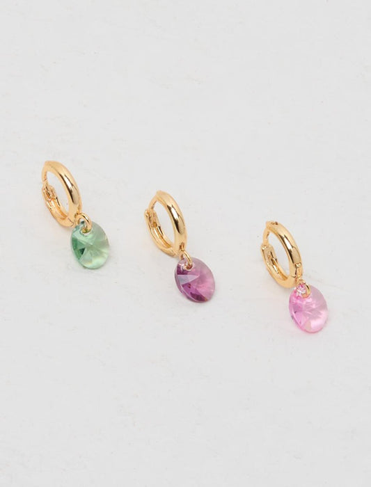 Mixed Colored Stone Triple Hoop Earring Set