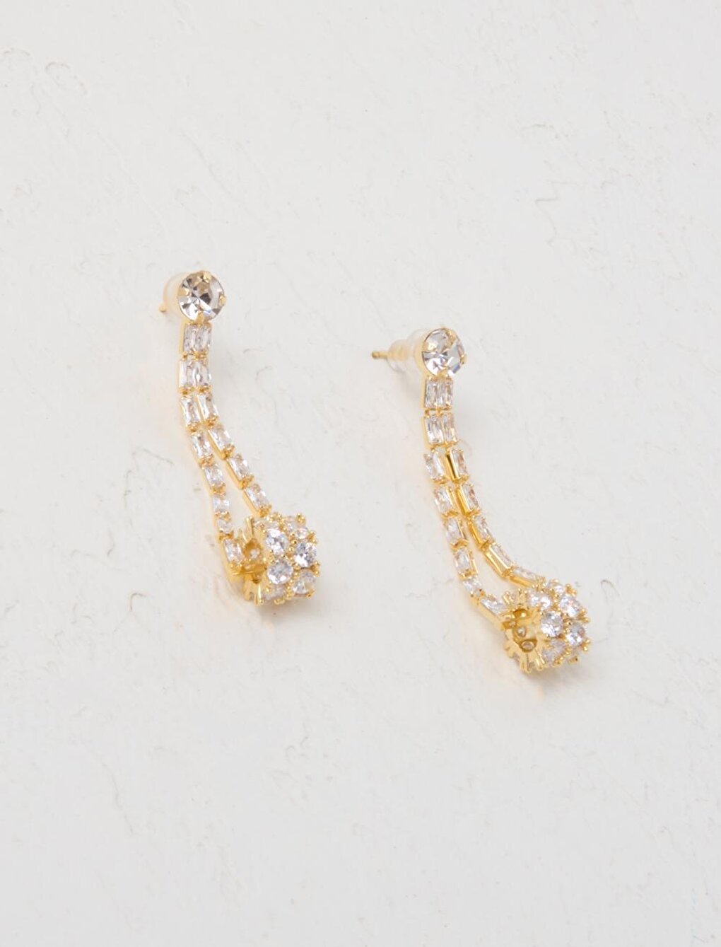 Gold Shiny Stone Embroidered Dangle Earrings