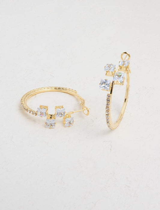 Stylish Hoop Earrings with Gold Shiny Stone Embroidery