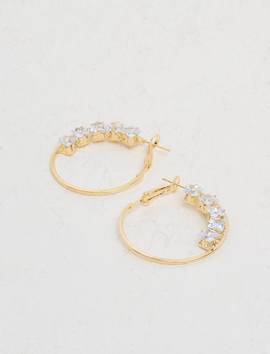 Stylish Hoop Earrings with Gold Stone Detail