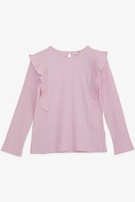 Girl's Long Sleeve Blouse Ruffled Pink (4-8 Years)