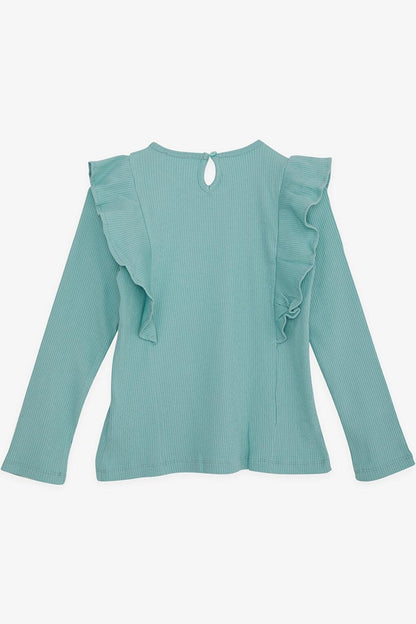 Girl's Long Sleeve Blouse Ruffled Water Green (Age 4-8)