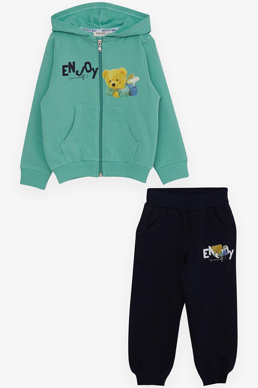 Boy's Tracksuit Set Teddy Bear Printed Mint Green (Age 1.5-3)