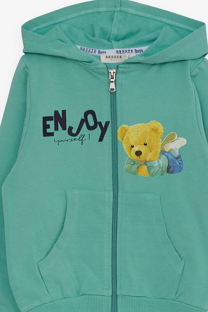 Boy's Tracksuit Set Teddy Bear Printed Mint Green (Age 1.5-3)