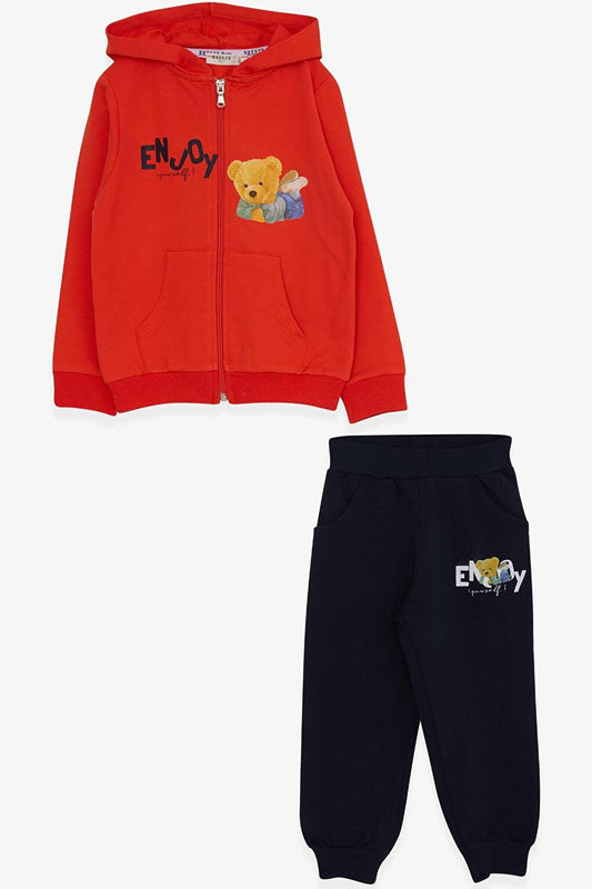 Boy's Tracksuit Set Orange with Teddy Bear Print (Age 1.5-5)