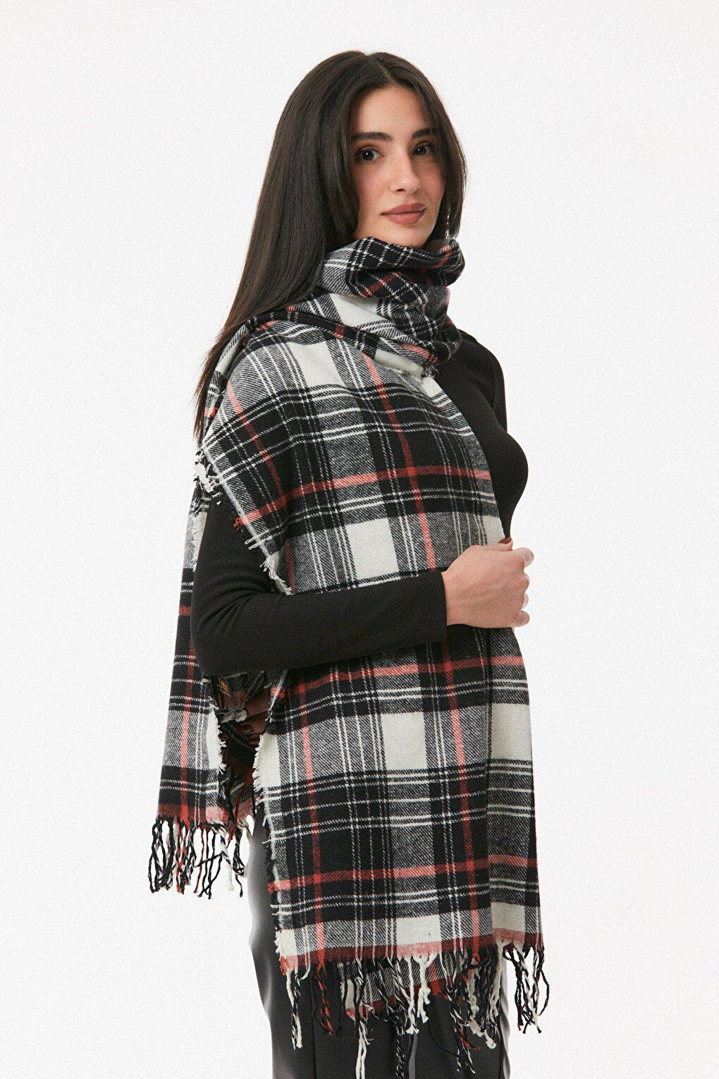 Plaid Patterned Soft Textured Shawl