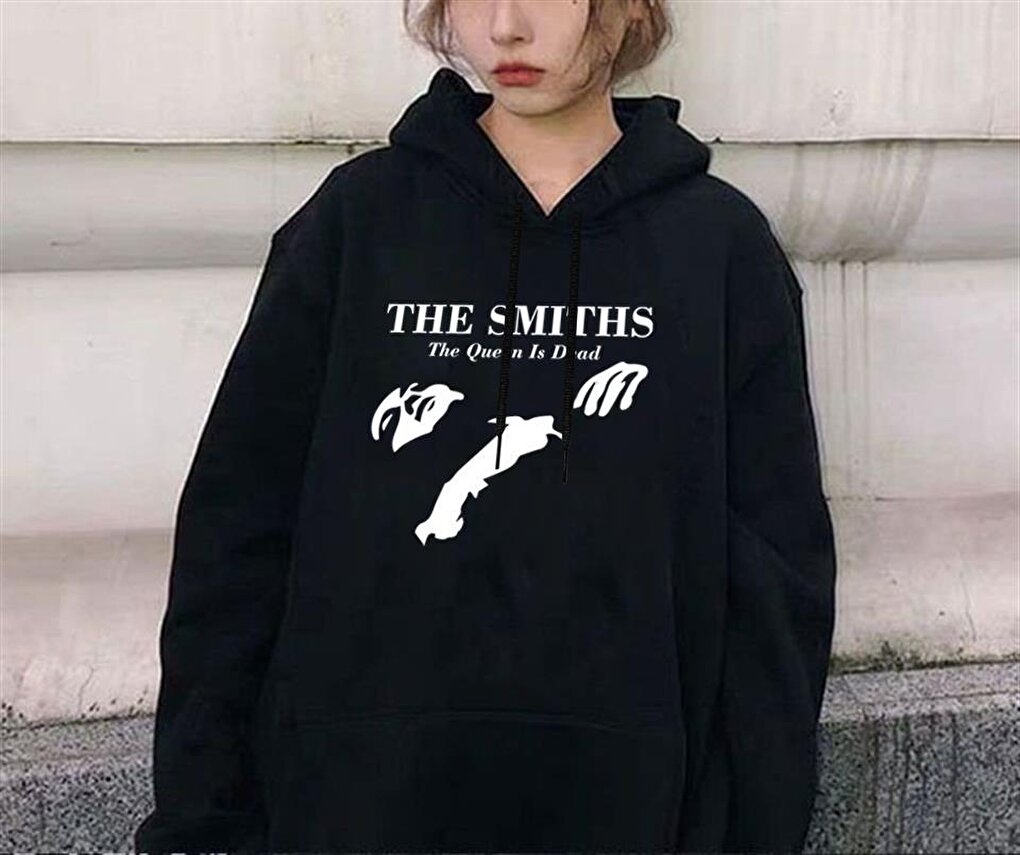 The Smiths Printed Black Unisex Oversize Hooded Sweatshirt