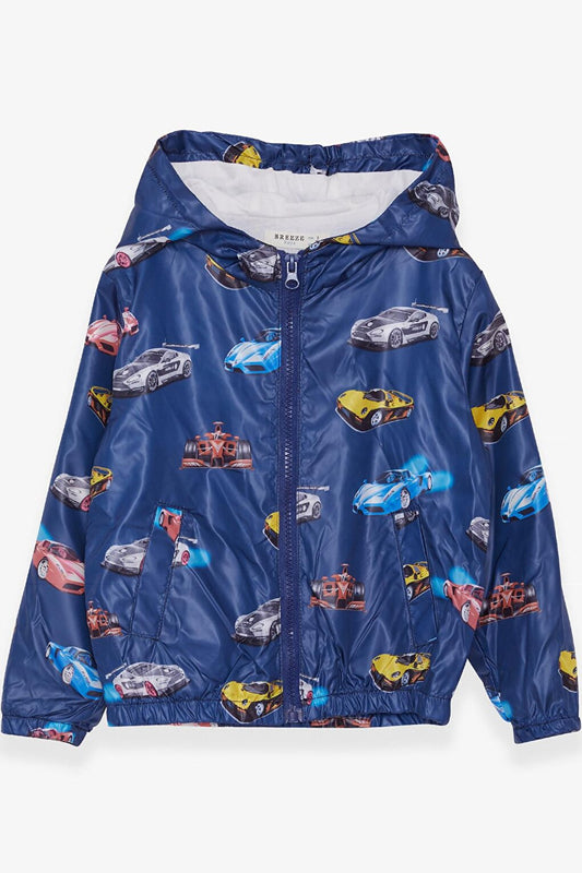 Boy's Raincoat Car Patterned Navy Blue (Age 1-3)