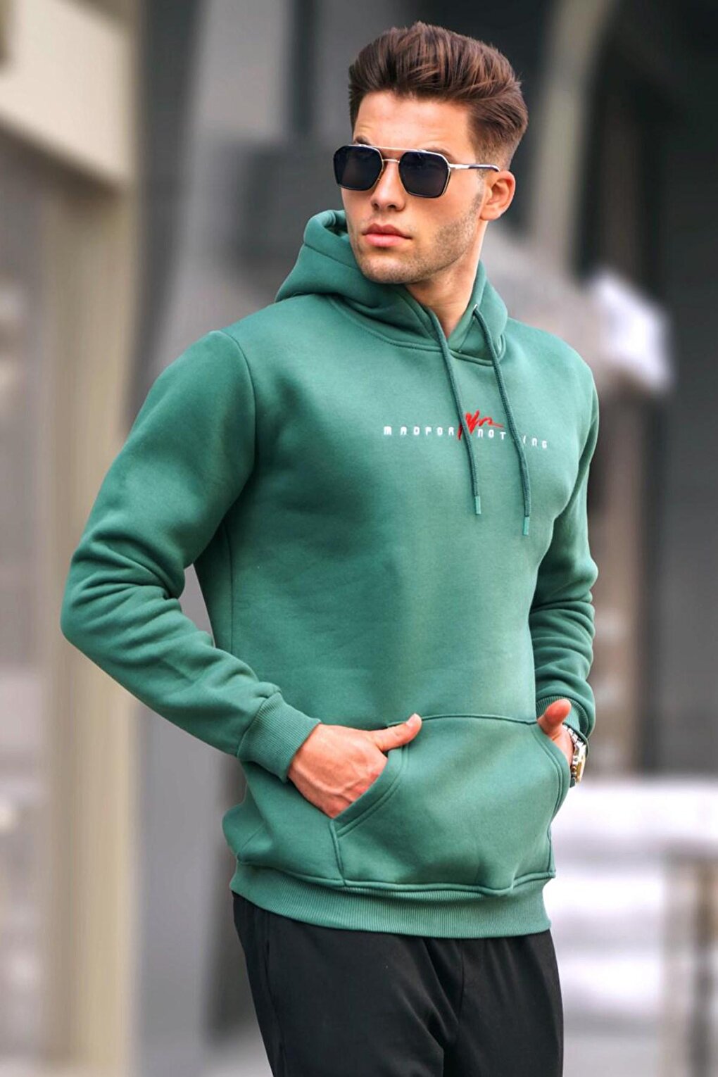 Green Basic Hooded Sweatshirt 6002