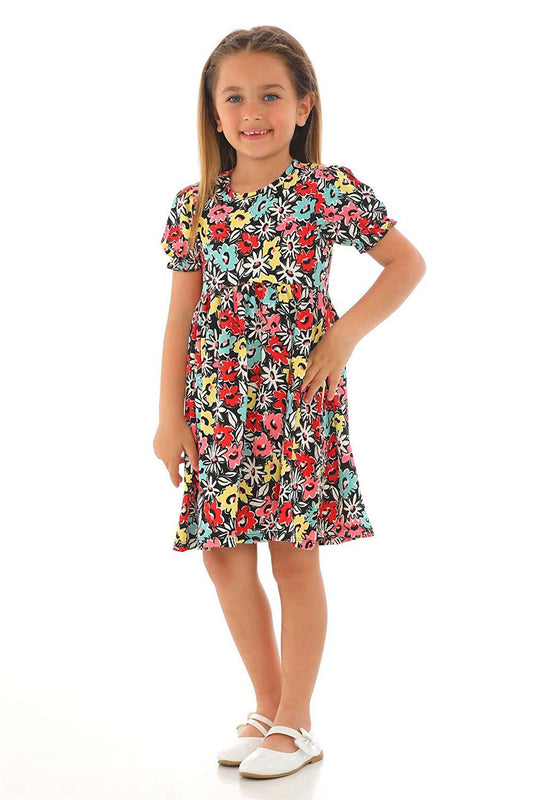 Girl's Red Colored Floral Patterned Dress