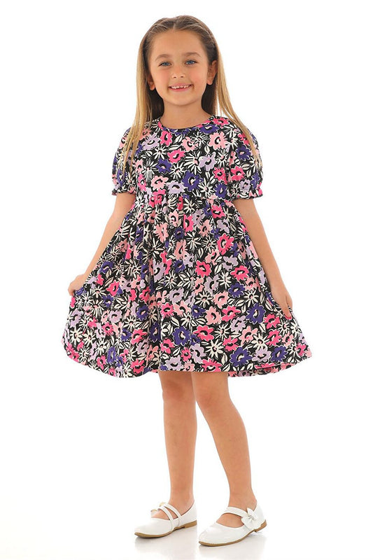 Girl's Purple Colored Floral Patterned Dress