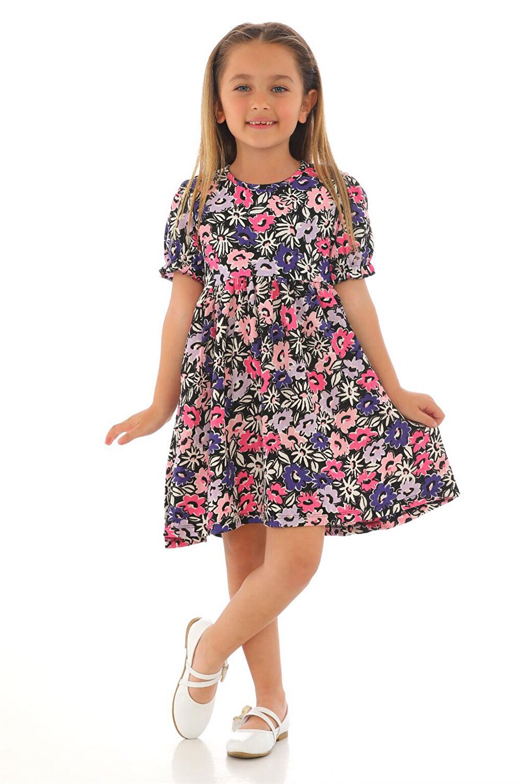 Girl's Purple Colored Floral Patterned Dress