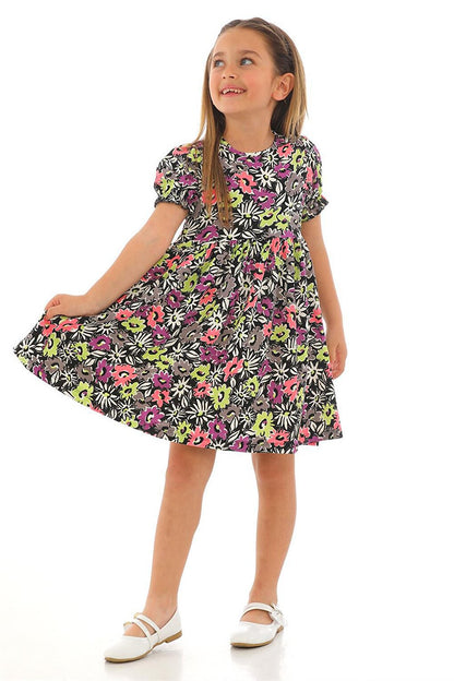 Girl's Green Colored Floral Patterned Dress