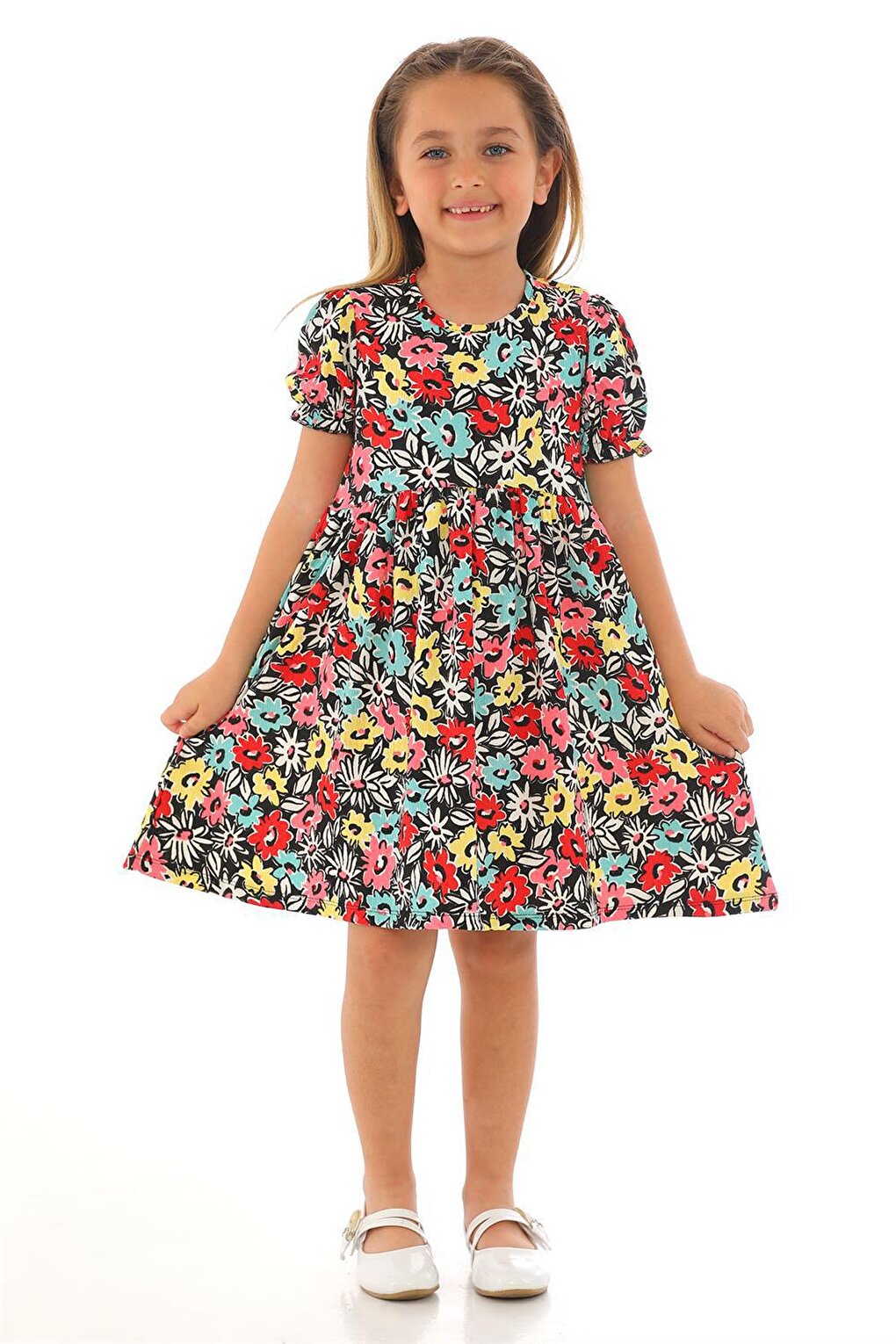 Girl's Red Colored Floral Patterned Dress