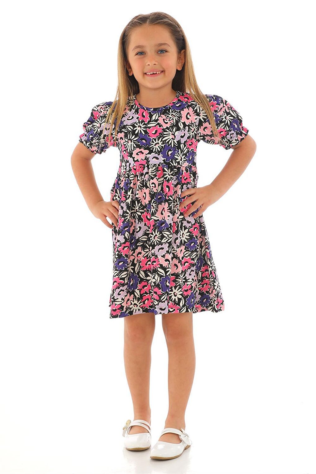 Girl's Purple Colored Floral Patterned Dress