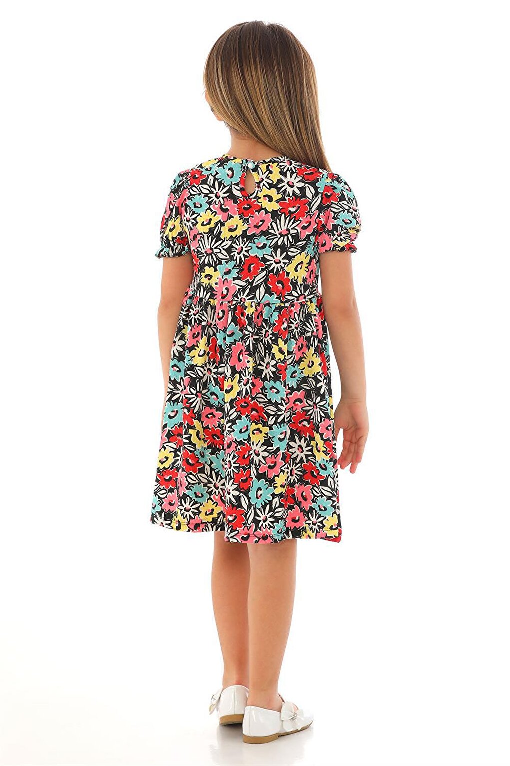 Girl's Red Colored Floral Patterned Dress