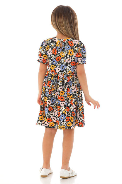 Girl's Orange Colored Floral Patterned Dress