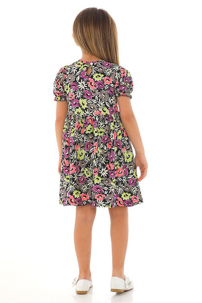 Girl's Green Colored Floral Patterned Dress