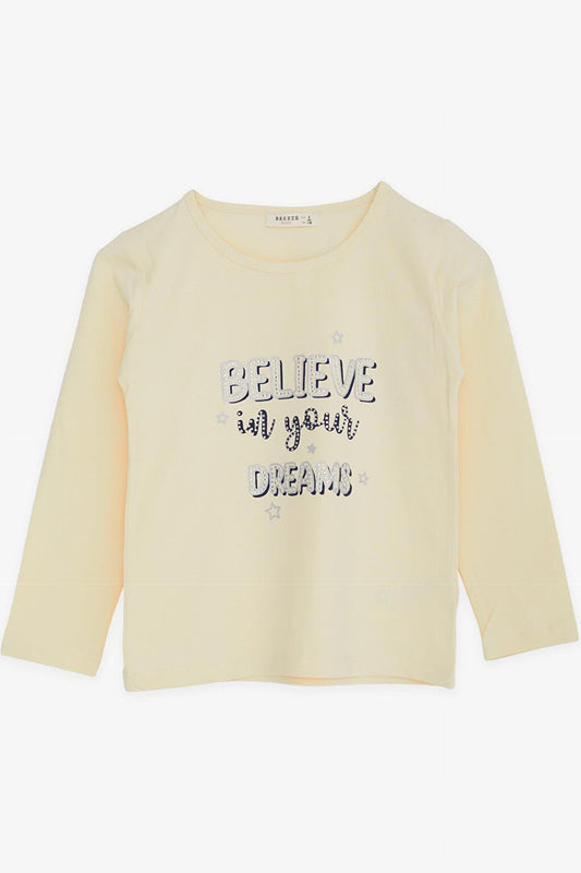 Girl's Long Sleeve T-Shirt Stone Printed Cream (Age 5-10)