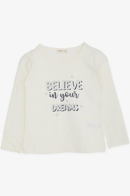 Girl's Long Sleeve T-Shirt Stone Text Printed Ecru (Age 5-10)