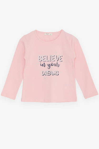 Girl's Long Sleeve T-Shirt Stone Printed Pink (Age 5-10)