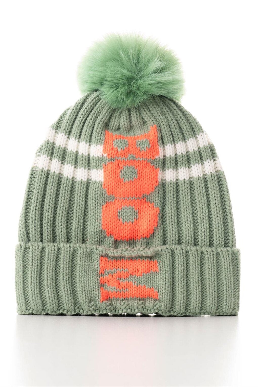 Boy's Çağla Green Colored Pompom and Boom Letter Beanie