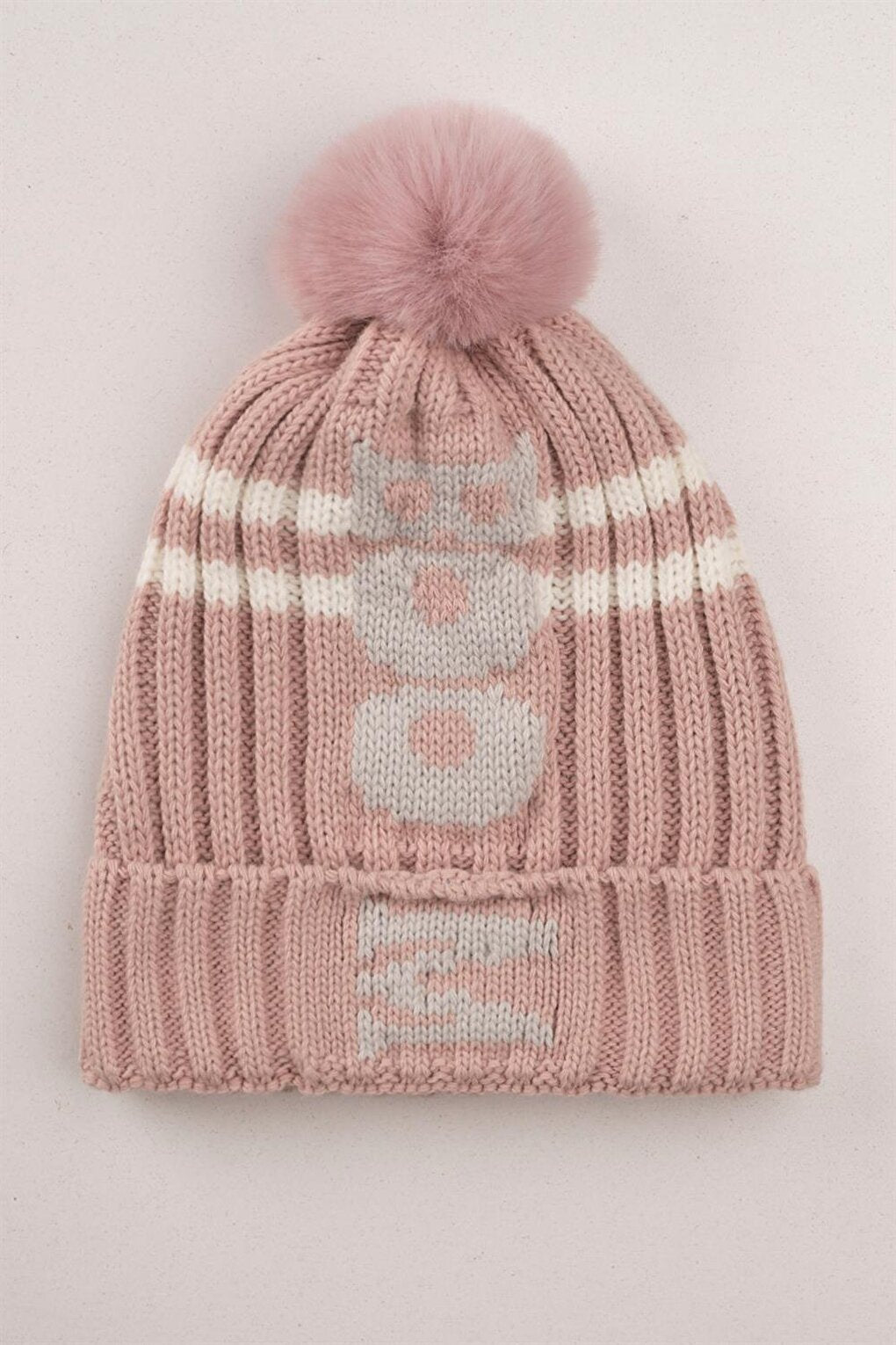 Boy's Dried Rose Pom-Pom and Boom Letter Beanie