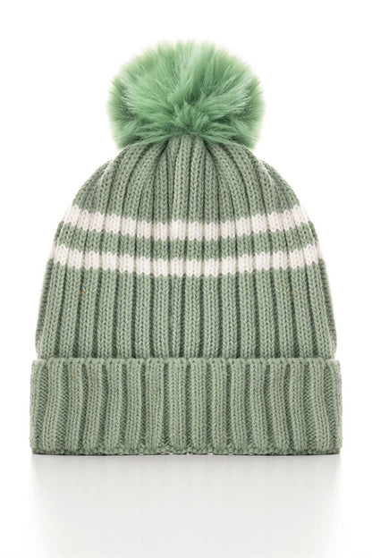 Boy's Çağla Green Colored Pompom and Boom Letter Beanie