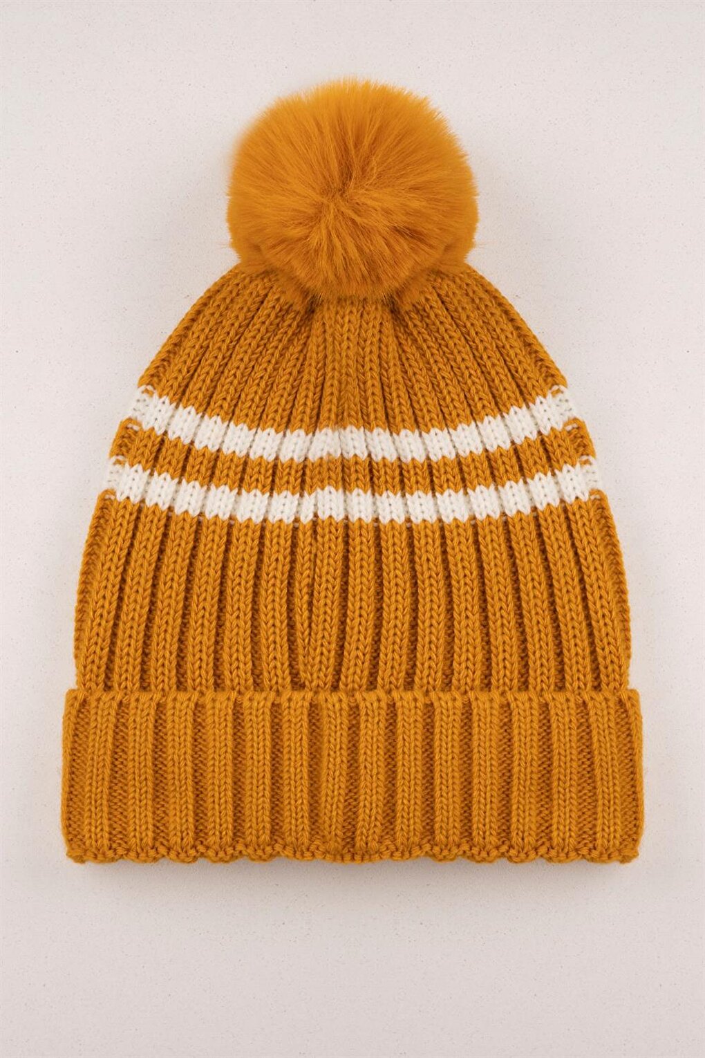 Boy's Mustard Colored Pompom and Boom Letter Beanie