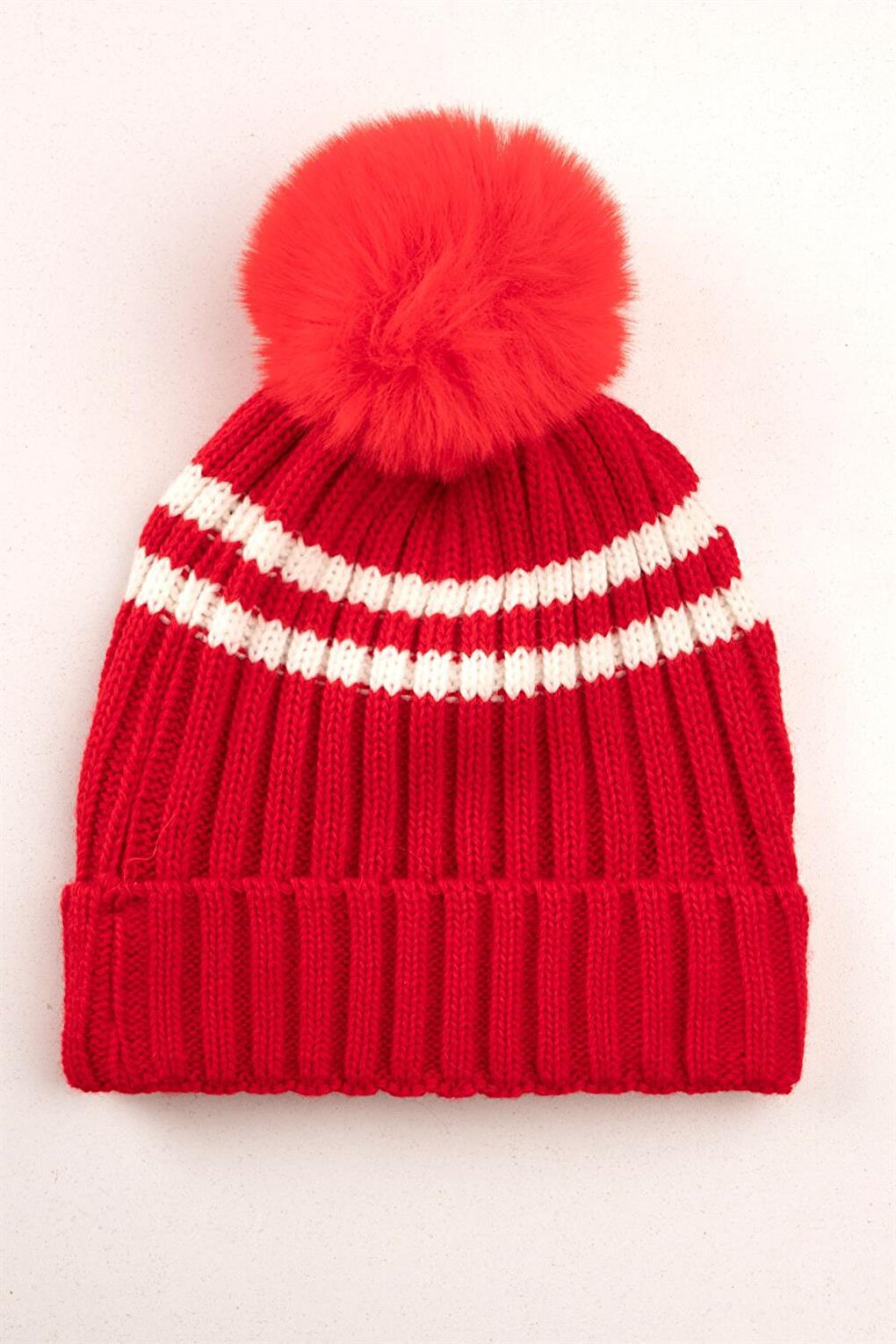 Boy's Red Pompom and Boom Letter Beanie