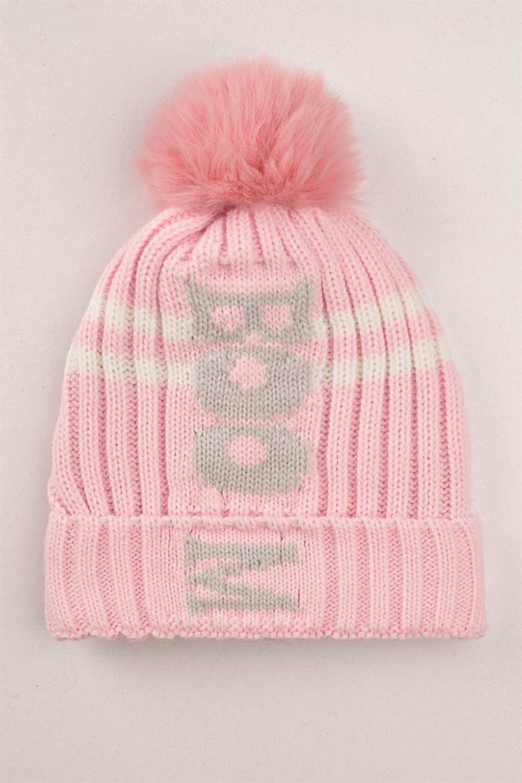 Boy's Pink Pompom and Boom Letter Beanie