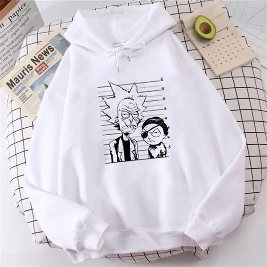 R&amp;M Printed White Unisex Hooded Oversize Sweatshirt Hoodie