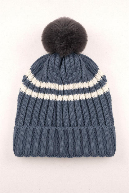 Boy's Indigo Colored Pompom and Boom Letter Beanie