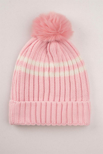 Boy's Pink Pompom and Boom Letter Beanie