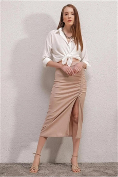 Women's Beige Slit Long Skirt HZL22S-BD118801