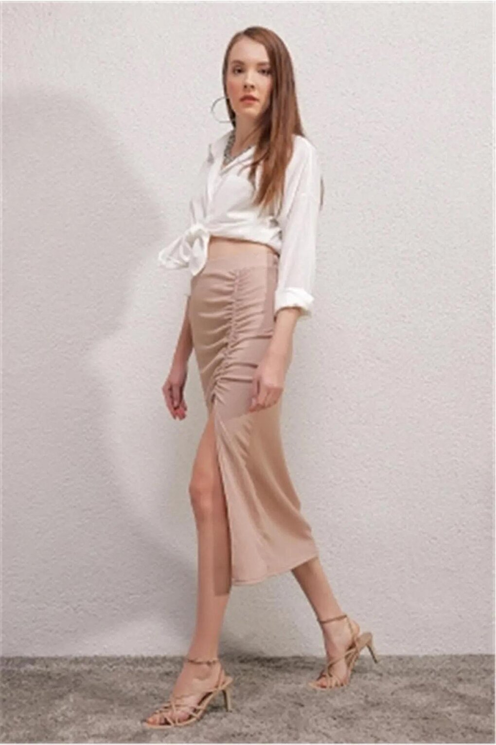 Women's Beige Slit Long Skirt HZL22S-BD118801