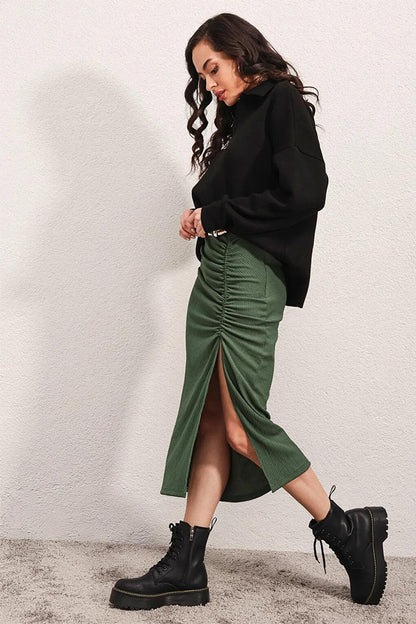 Women's Emerald Green Slit Long Skirt HZL22S-BD118801