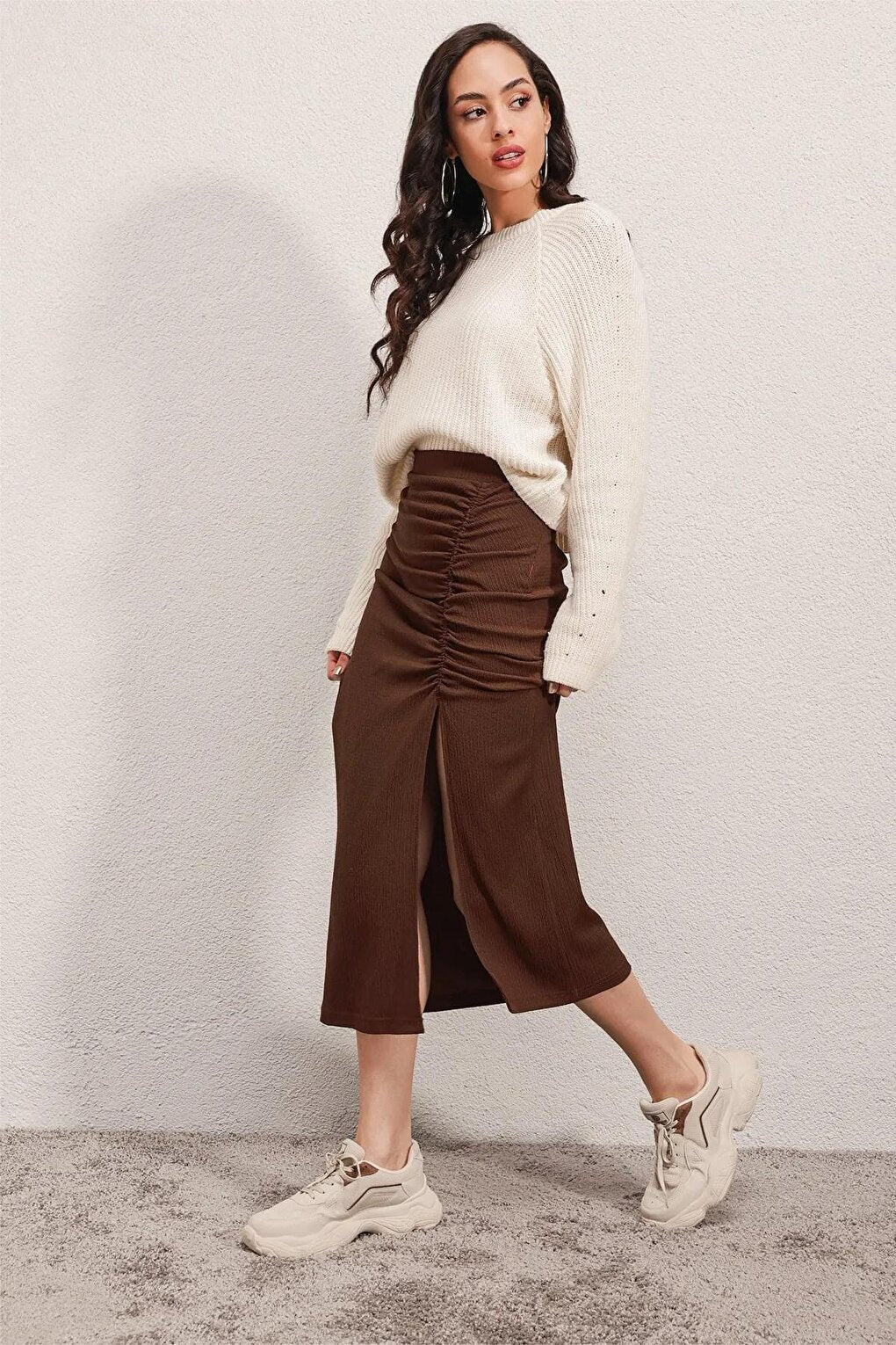 Women's Brown Slit Long Skirt HZL22S-BD118801