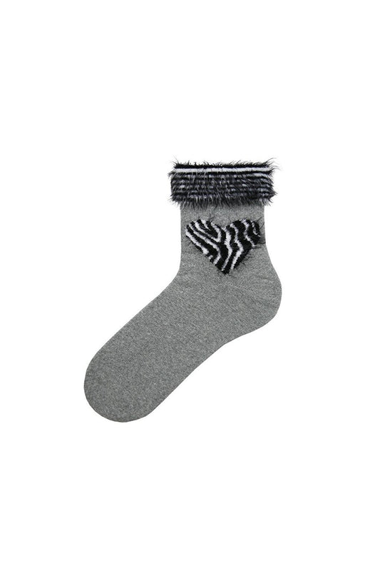 Fringed Leopard Heart Patterned Socket Towel Socks