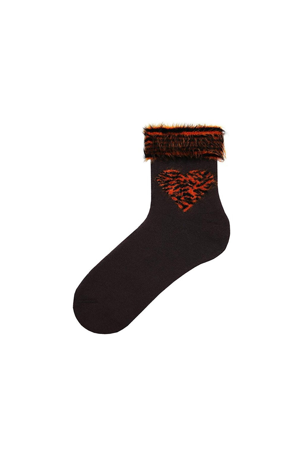 Fringed Leopard Heart Patterned Socket Towel Socks